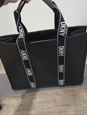 DKNY Black Tote Bag with White Logo Strap